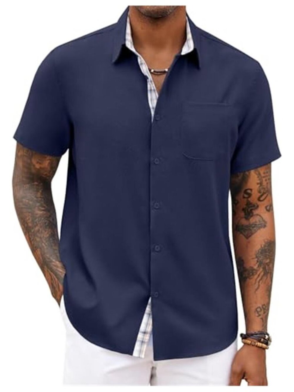 Mens Plaid Button Down Shirt Short Sleeve Casual Beach Summer Button Up Top